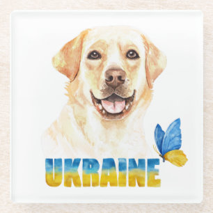 Gelbe Labrador und Schmetterling in der Ukraine Glasuntersetzer