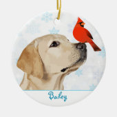 Gelbe Labrador Weihnachts-Kardinal - Niedlicher La Keramik Ornament (Vorne)