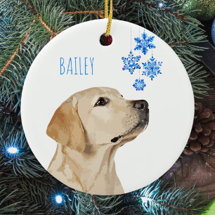 Gelbe Labrador Weihnachts-Schneeflocken Niedlicher Keramik Ornament
