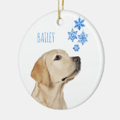 Gelbe Labrador Weihnachts-Schneeflocken Niedlicher Keramik Ornament (Links)