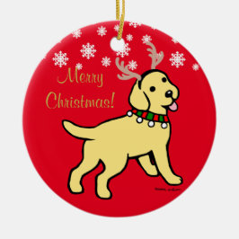 Gelbe Labrador-Weihnachtsgeweihe Keramik Ornament