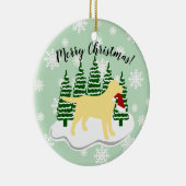 Gelbe Labrador-Weihnachtsimmergrün-Schneeflocken Keramikornament (Rechts)