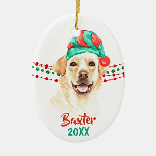 Gelbe Labrador Weihnachtsmannmütze Holiday String Keramik Ornament (Vorne)