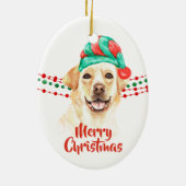 Gelbe Labrador Weihnachtsmannmütze Holiday String Keramik Ornament (Hinten)