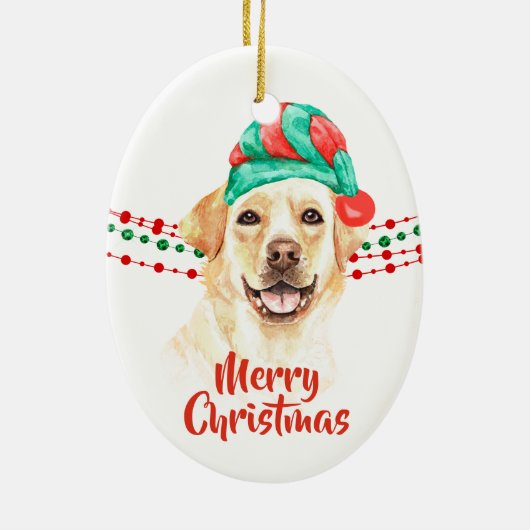 Gelbe Labrador Weihnachtsmannmütze Holiday String  Keramik Ornament (Hinten)
