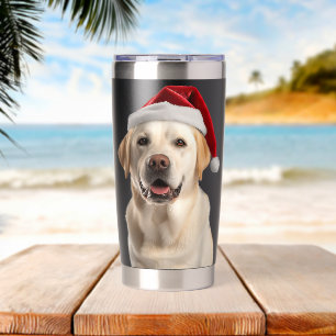 Gelbe Labrador Weihnachtsmannmütze Weihnachtshund Thermobecher