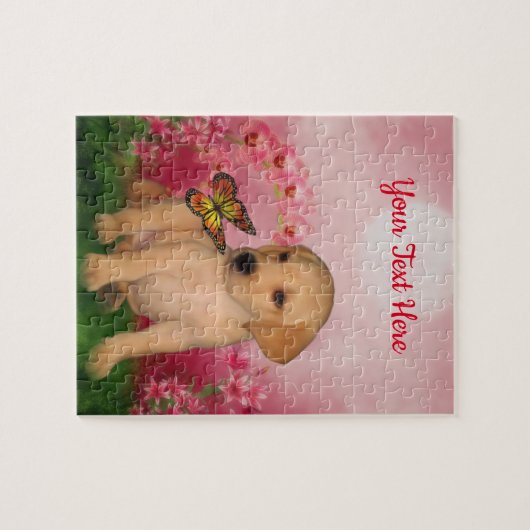 gelbe Labrador Welpe Butterfly Blume Personalisier Puzzle (Horizontal)