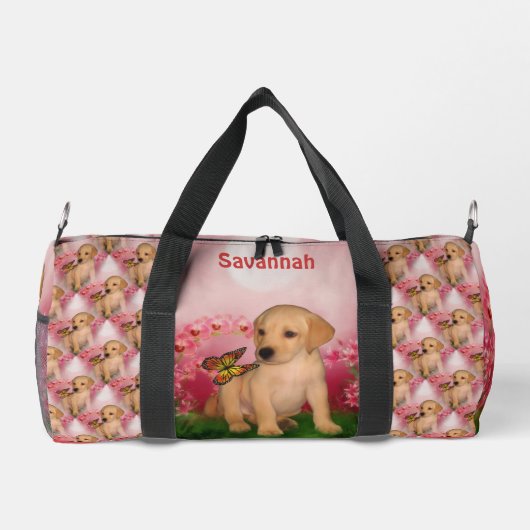 Gelbe Labrador Welpe Butterfly Tier Personalisiert Duffle Bag (Rückseite)