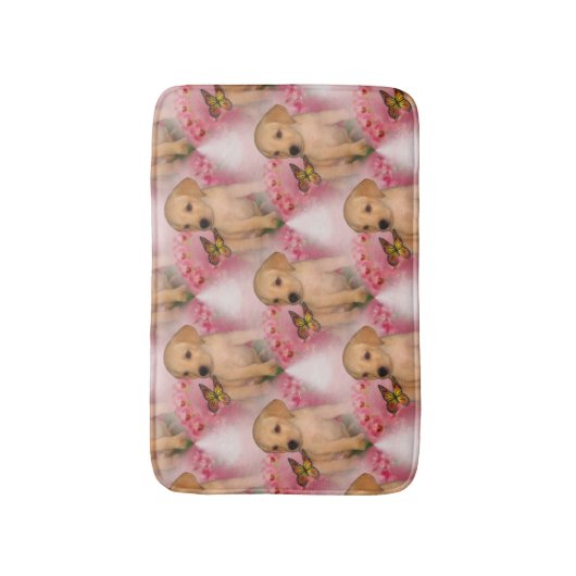 Gelbe Labrador Welpe Butterfly Tiermuster Badematte (Vorderseite Vertikal)