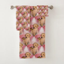 gelbe Labrador Welpe Butterfly Tiermuster   Badhandtuch Set