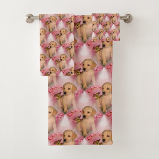 gelbe Labrador Welpe Butterfly Tiermuster   Badhandtuch Set (Insitu)