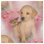 gelbe Labrador Welpe Butterfly Tiermuster Stoff (Nahaufnahme)