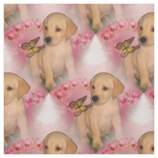 gelbe Labrador Welpe Butterfly Tiermuster Stoff (Muster)