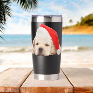 Gelbe Labrador Welpe Niedliche Weihnachtsmannmütze Thermobecher