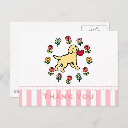 Gelbe Labrador Welpe und Rotes Herz Postkarte (Vorne/Hinten)