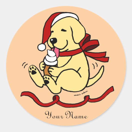 Gelbe Labrador Welpe Weihnachts Cartoon Stickers (Vorderseite)