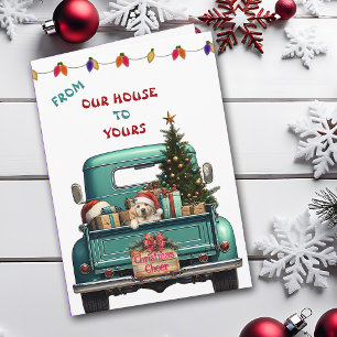Gelbe Labrador Welpenfarm Truck Weihnachtskarte Feiertagskarte