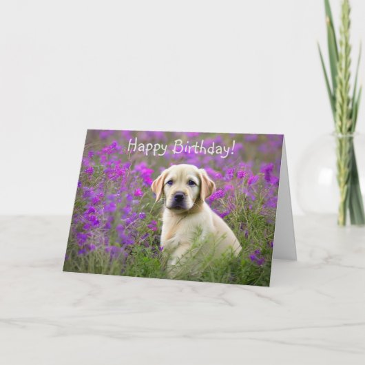 Gelbe Labrador Welppy Birthday Card Dankeskarte (Vorderseite)