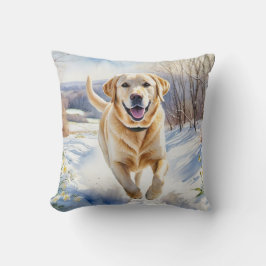 Gelbe Labrador Winterschnee Wasserfarbige Hundezuc Kissen