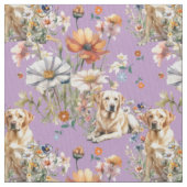 Gelbe Labradors und Wildblumen Muster Stoff (Nahaufnahme)