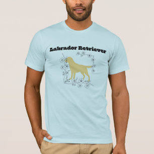 Gelbe Labradorsilhouette mit weißem Blütenrahmen T-Shirt