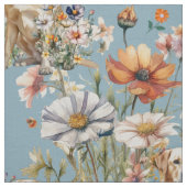 Gelbe Labs und Wildblumen auf Blau Stoff (Muster)