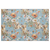 Gelbe Labs und Wildblumen auf Blau Stoff (Fat Quarter (45,7 x 55,9 cm))