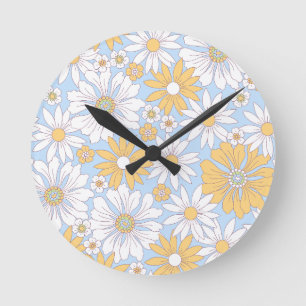 Gelbe Landblumenkunst Runde Wanduhr