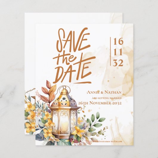 Gelbe Laternenblume Save the Date Hochzeit im Herb (Vorne/Hinten)