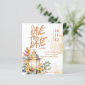 Gelbe Laternenblume Save the Date Hochzeit im Herb (Stehend Vorderseite)