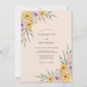 Gelbe Lavendel-Blumen-Hochzeit im Frühling Einladung