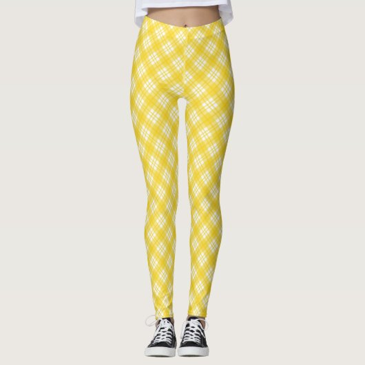 Gelbe Leggings mit weißem Karomuster (Vorderseite)