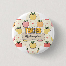Gelbe Lehrer Schule Apfel Muster  Button