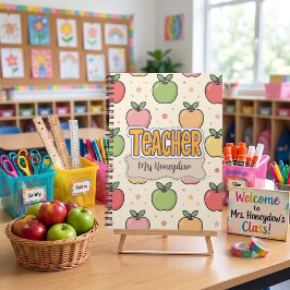 Gelbe Lehrer Schule Apfel Muster  Notizblock
