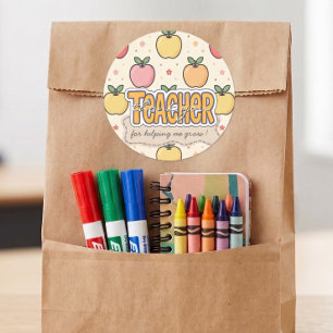 Gelbe Lehrer Schule Apfel Muster Runder Aufkleber