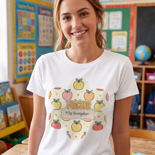 Gelbe Lehrer Schule Apfel Muster T-Shirt
