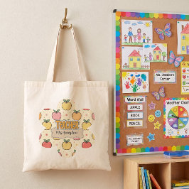 Gelbe Lehrer Schule Apfel Muster  Tragetasche