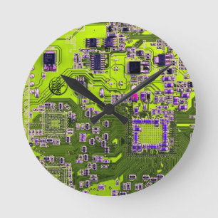 Gelbe Leiterkarte der gedruckten Leiterplatte Runde Wanduhr
