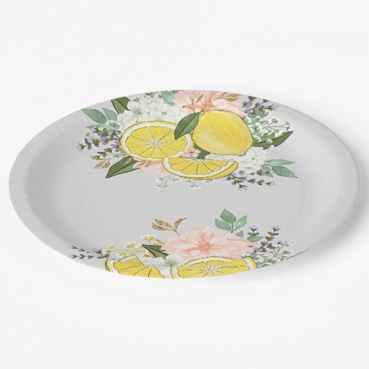 Gelbe Lemon-Blume Pappteller (Schrägansicht)