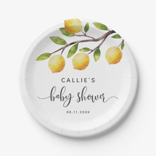 Gelbe Lemon Gender Neutral Baby Dusche Pappteller (Vorderseite)