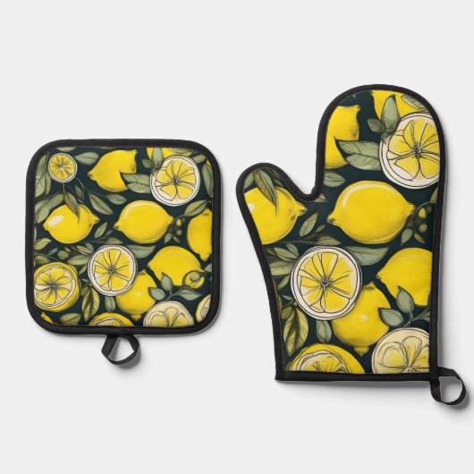 Gelbe Lemon Print Ofenhandschuh & Topflappen-Set (Vorderseite)