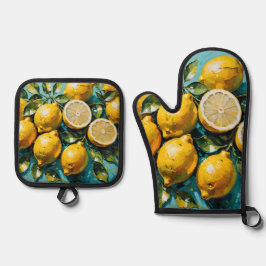 Gelbe Lemon Print Ofenhandschuh & Topflappen-Set