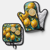 Gelbe Lemon Print Ofenhandschuh & Topflappen-Set (Vorderseite/Rückseite)
