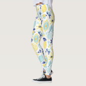 Gelbe Lemonen Minze Grün und Blau Gemustert drucke Leggings (Links)