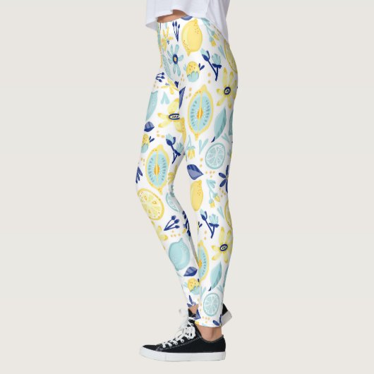 Gelbe Lemonen Minze Grün und Blau Gemustert drucke Leggings (Links)