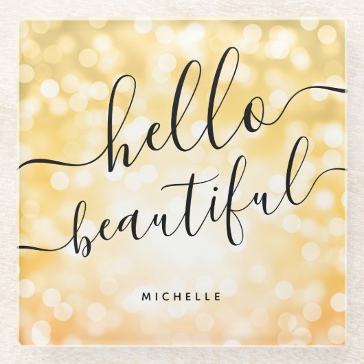 Gelbe Leuchten "Hello Beautiful" Untersetzer (Vorderseite)