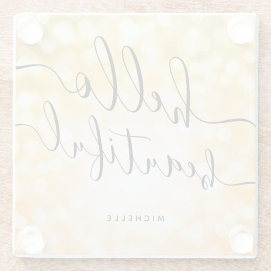 Gelbe Leuchten "Hello Beautiful" Untersetzer (Rückseite)