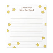 Gelbe, leuchtende Sterne, die eine Note des Lehrer Notizblock (Vorderseite)