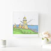 Gelbe Leuchtturmwand Quadratische Wanduhr (Zuhause)