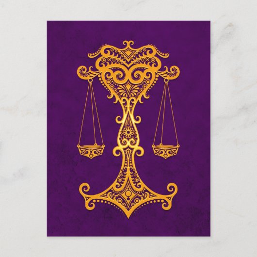 Gelbe Libra Zodiac auf Lila Postkarte (Vorderseite)